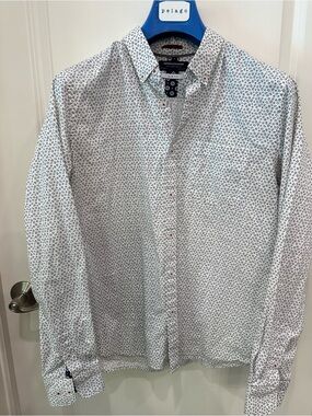 Denim & Flower White Button-Up Shirt with Navy Micro Floral Print